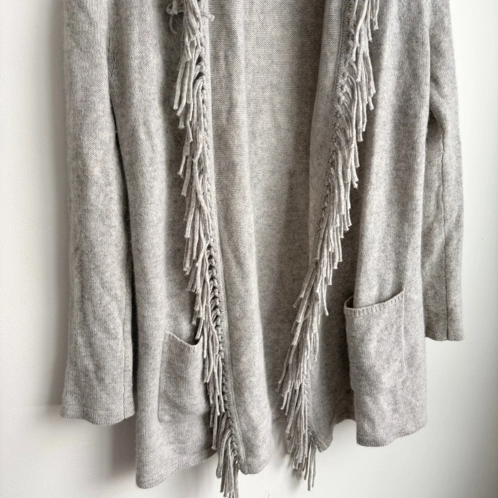 The Cashmere Project Women's Grey Fringe‎ Cardigan Sweater XS Oversized